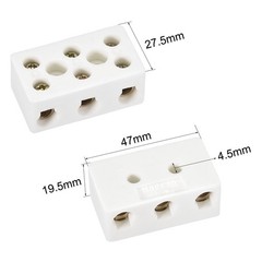2 Pcs 3 Way Ceramics Terminal Blocks Porcelain Ceramic Connectors 47×27.5×19.5mm