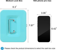 Cash Box Metal Lock Key with Money Tray Light Blue Medium Portable