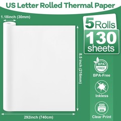 8 Rolls Thermal Paper 8.5’’ X 11’’ White for Thermal Printer, Rolls for A285M/ P