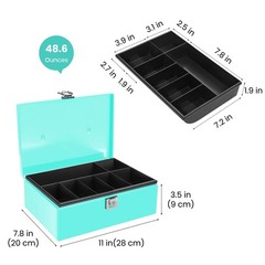 Cash Box with Money Tray and Lock – Blue Cash Storage with Latch Lock & Key