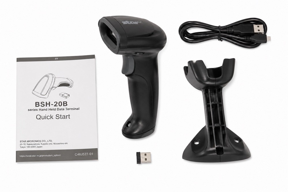 Star Micronics BSH-20B BLK Wireless Handheld Barcode Scanner w/ Stand Open Box