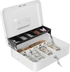 Cash Box with Money Tray and Key Lock, Large Metal Safe Money Box for Cash, Lock