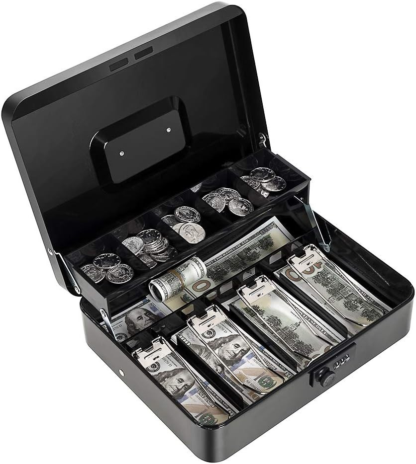 Cash Box with Money Tray and Combination Lock Metal Money Box for Cash Register