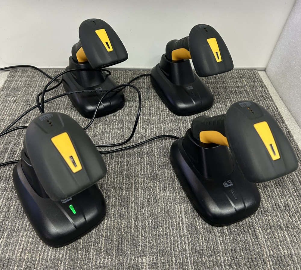 Lot of (4) Adesso NuScan 4100B Wireless Barcode Scanner & USB Charging Stand