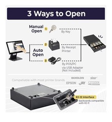 Volcora Auto Open Cash Drawer 13″ Lockable Metal w/ Keys & RJ-12 Cable