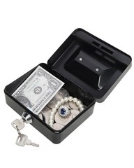 Small Cash Box Key Lock Black Metal Money Tray Safe Lockbox XXSmall Security