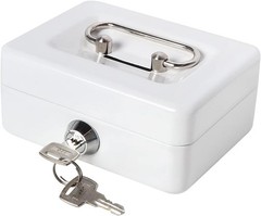 Elegant Small Locking Cash Box with Key | Portable White Money Storage
