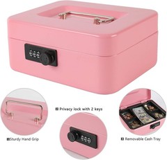 Portable Pink Cash Box Safe with Combination Lock – Freestanding, Durable Design