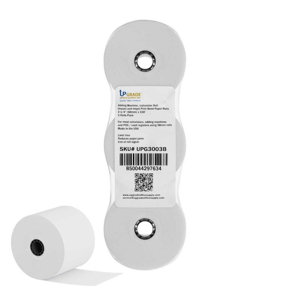 Upgrade Adding Machine Tape 2 1/4 X 150 Ft, 3-Pack, Made in USA