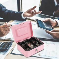 Secure Medium Pink Cash Box with Key Lock and Coin Organizer – 7.87″ x 6.30″