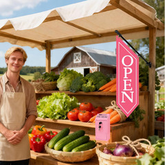 Locking Cash Box with Key & OPEN Flag Banner Kit for Retail or Farm Stand