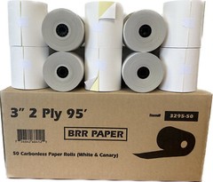 Premium Quality 3″ x 95′ 2-Ply White,Canary – 50 Rolls 2 Ply Carbonless Receipts