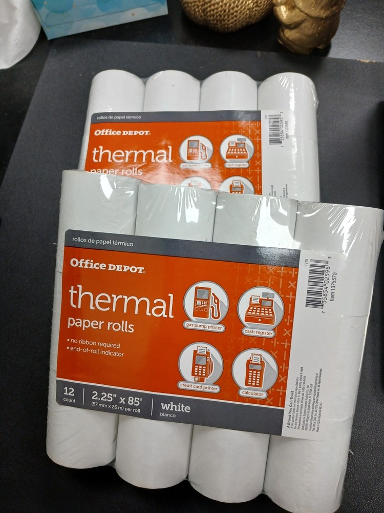 NEW Office Depot Thermal Paper Rolls 12 Pack 2 1/4IN X 85FT White 2.25″ X 85′