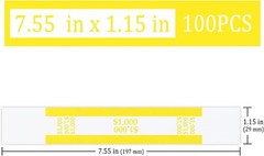 Self-Adhesive Currency Straps for Bills – 7.5×1.15 Inches in Yellow (100pcs)