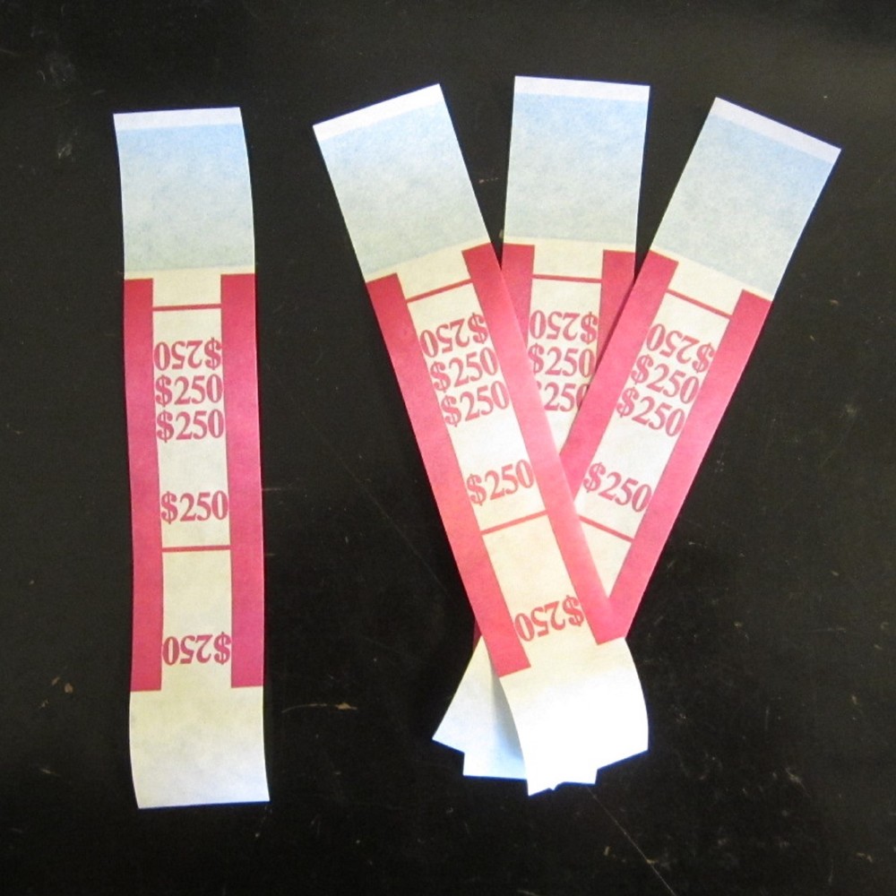 250 SELF SEALING PINK $250 CURRENCY STRAPS MONEY BILL BANDS $250 PMC BRAND STRAP