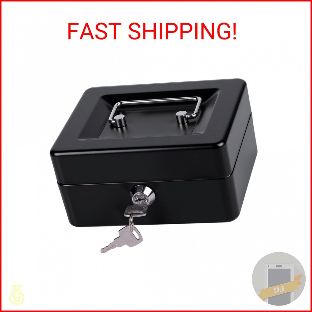 Small Cash Box with Money Tray and Lock, Metal Cash Lock Box with Key, Petty Cas