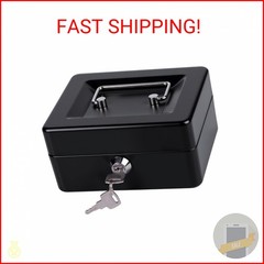 Small Cash Box with Money Tray and Lock, Metal Cash Lock Box with Key, Petty Cas