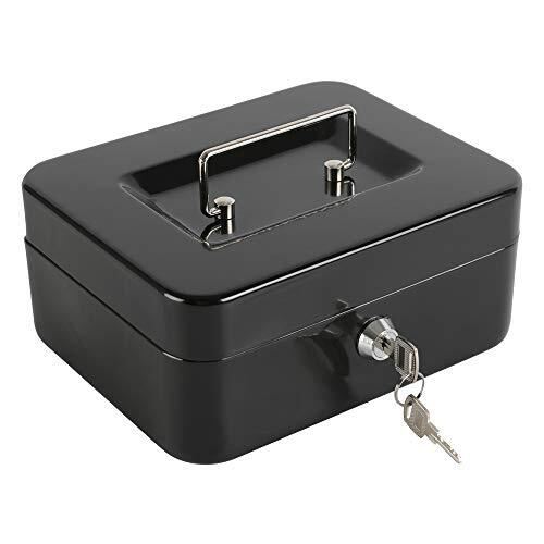 Locking Steel Medium Cash Box with Removable Coin Tray and Key Lock7.87″x 6.3…