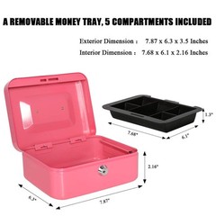 Small Cash Box With Key Lock – Durable Metal Cash Box With Money Tray Pin