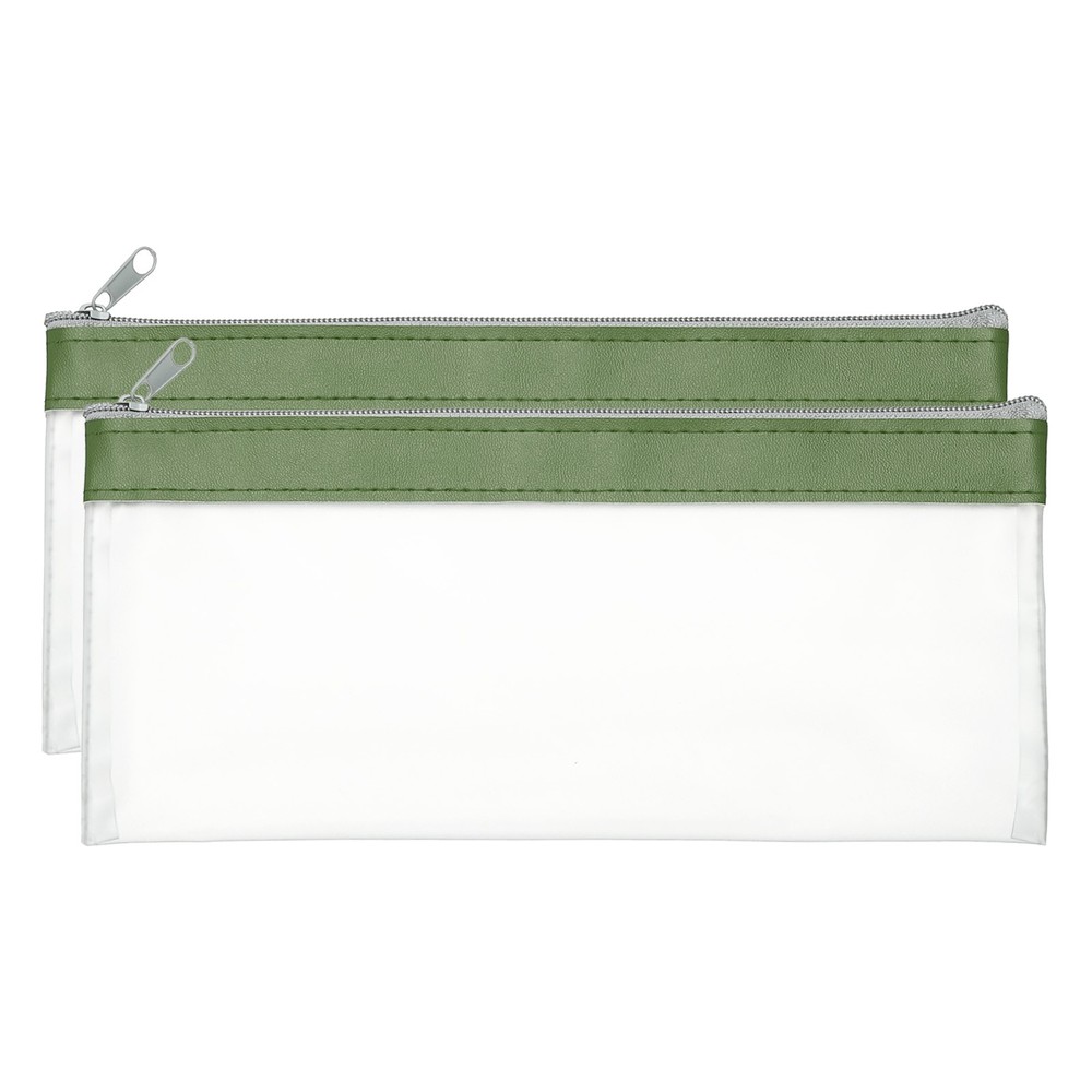 8.7×3.9 Inch Money Bags with Zipper, 2 Pcs Clear PVC Cash Pouch, Green