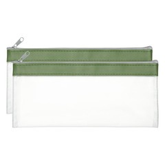 8.7×3.9 Inch Money Bags with Zipper, 2 Pcs Clear PVC Cash Pouch, Green