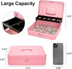 Stylish Pink Cash Box with Key Control – Perfect for Organizing Cash & Coins