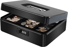 Durable Portable Cash Box with 3-Number Lock & Organizer Tray – 9.84″x7.87″