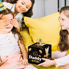 Daddy Birthday Money Box for Cash Pull, Happy Birthday Black Gold Boxes Gifts…