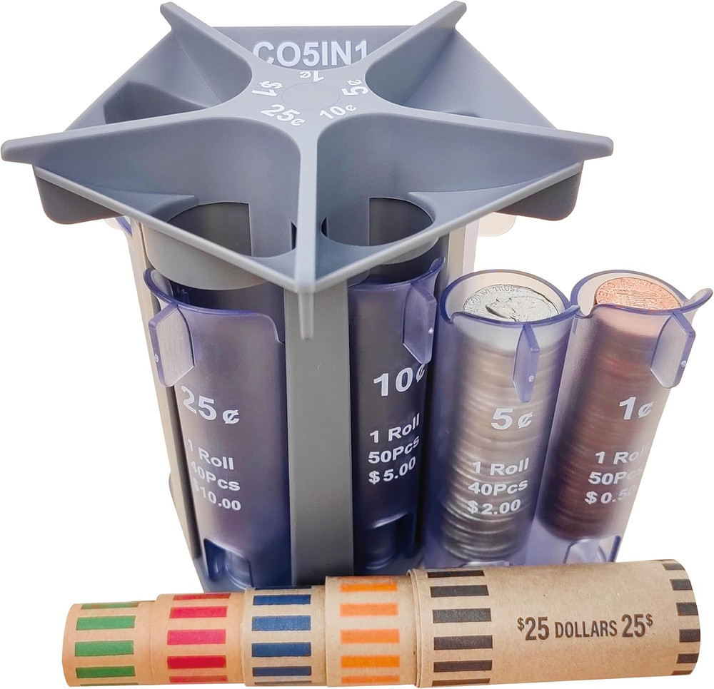 Coin Sorter Tube with Wrappers, Change Counter Organizer Pennies Nickels Dimes