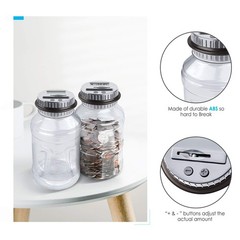 Gray Digital Coin Counting Bank, 1.8L Large Piggy Bank, All US Coins