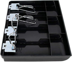 Cash Register Drawer Insert Tray 4 Bill/3 Coin Compartments with Metal Clip