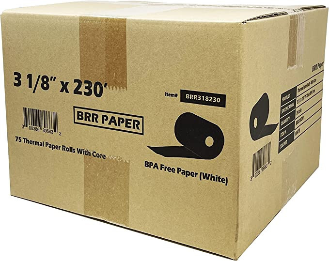 3-1/8″ x 230′ THERMAL POS RECEIPT PRINTER 75 ROLLS PAPER BPA FREE USA ROLL 55GSM