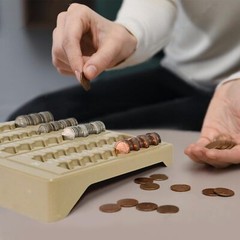 Brown Coin Counter Sorter Tray with 150 Assorted Wrappers 5 Compartments