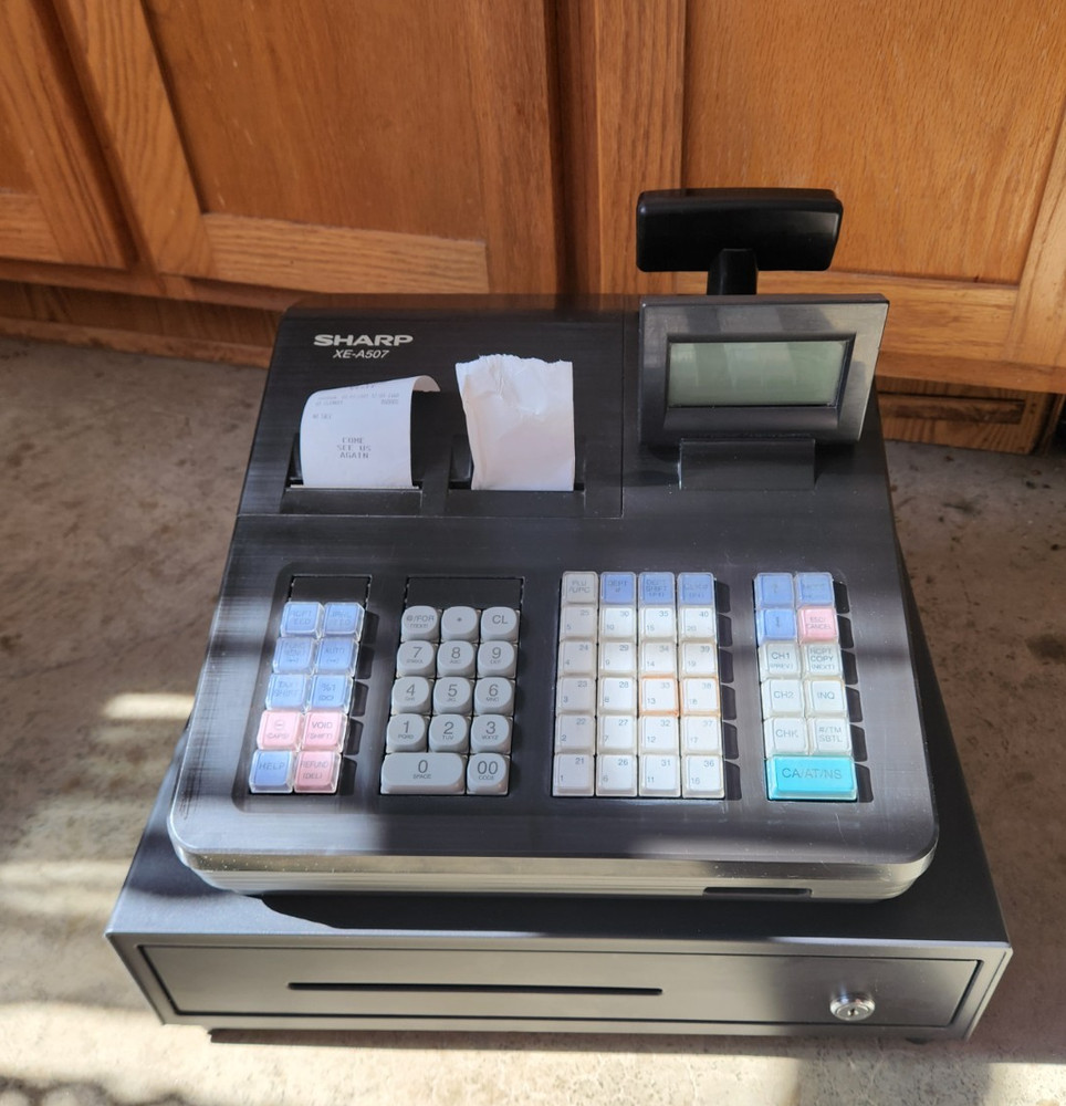 Sharp XE-A507 Electric Cash Register With Drawer NO KEY TESTED Business Black