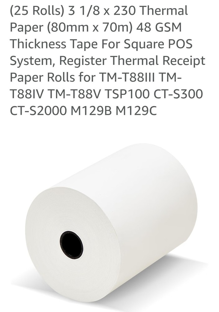 (20 Rolls) 3 1/8 x 230 Thermal Receipt Paper For Square POS Systems
