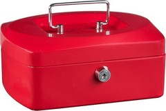 Cash Box 8 Compartment Red 205x160x90mm Key Lock Dividers Coins Portable
