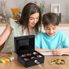 Small Cash Box with Money Tray and Lock, Metal Cash Lock Box with Key, Petty Cas