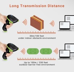 Tera Wireless Barcode Scanner 2.4GHz USB Wired 1D Laser Rechargeable Green