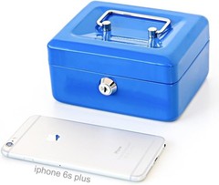 Lightweight Blue Money Box with Key Lock for Safe Valuables – 5.9” Portable Use