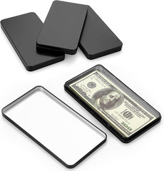 Metal Rectangular Cash Box with Lid – 4 Packs Currency Tray Money Holder Black M