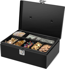 Cash Box with Money Tray and Lock – Metal Money Box for Cash Storage with Secure