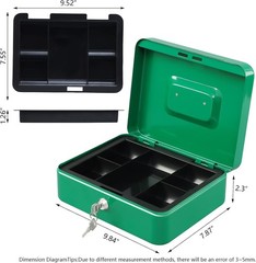 Large Green Lock Box with Money Tray 9.84×7.87×3.54 inch Metal Safe Cash Box
