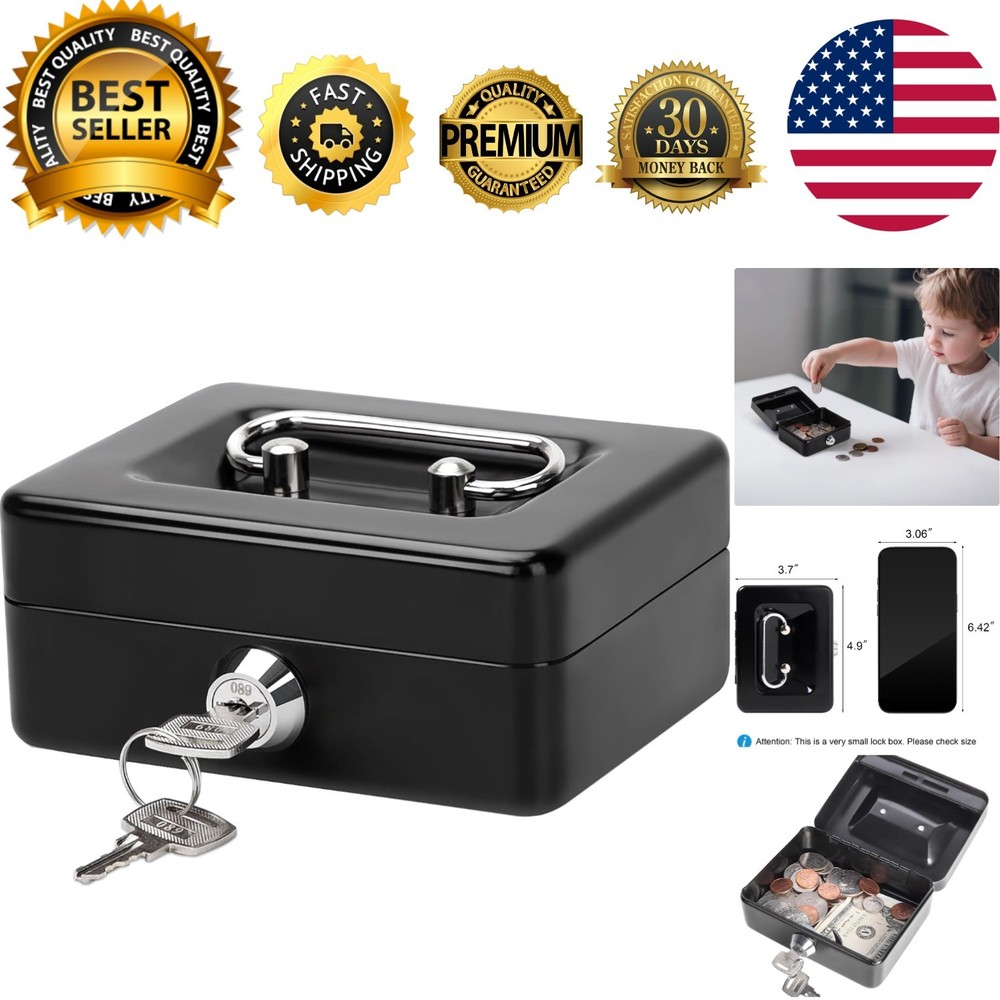 Elegant X-Small Black Cash Box – Portable Lock Box for Cash & Personal Items