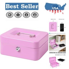 Light Purple Cash Box with Key Lock – Secure and Portable Metal Storage Solution
