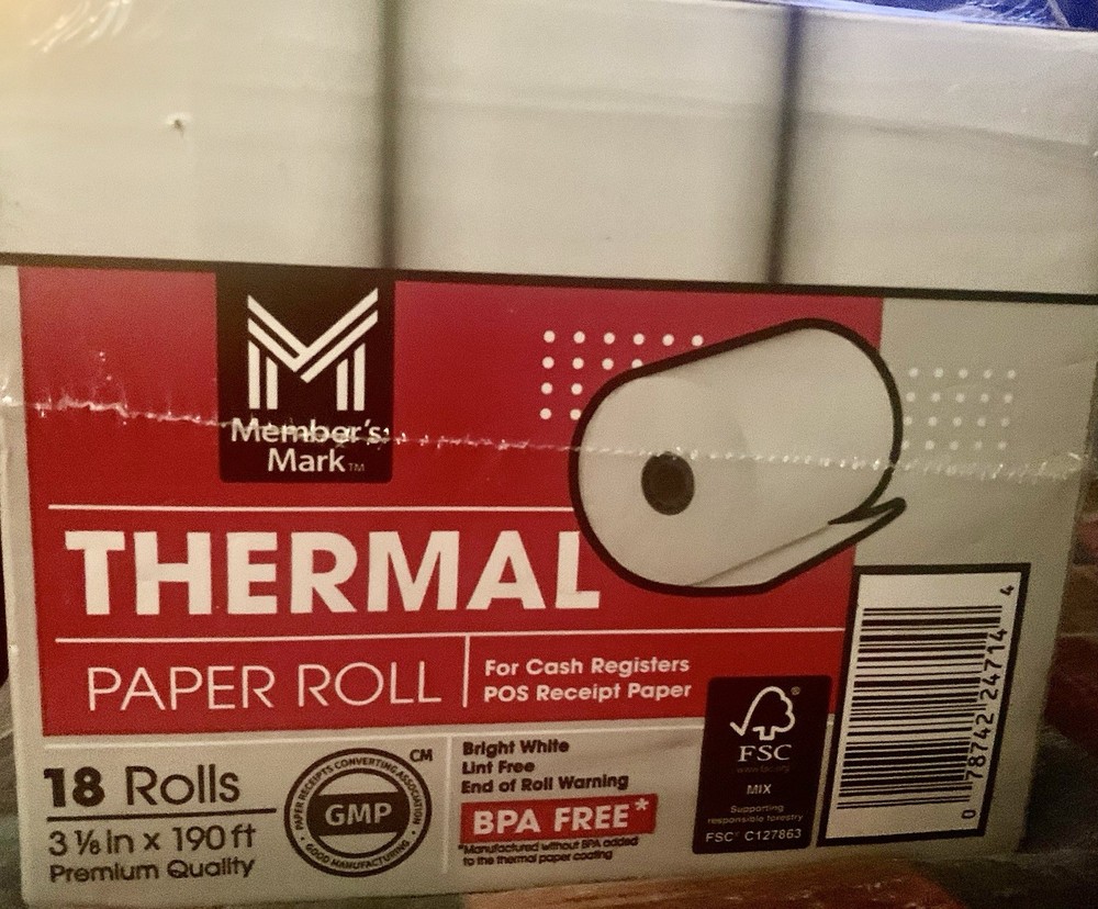 Member’s Mark Thermal Receipt Paper Rolls, 3 1/8″ X 190′- 16 Rolls