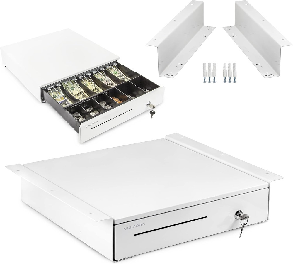 16″ White Cash Register Drawer with Mounting Bracket for POS Systems
