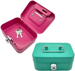 Metal Cash Box, 4.5″ X 3.35″ Small Cash Storage Box with Lockable Cover, Key Loc