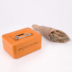 Compact Cash Box with Key Lock and Tray for Gamblers – Orange 4.9″ x 3.7″ x 2.4