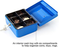Lightweight Blue Money Box with Key Lock for Safe Valuables – 5.9” Portable Use