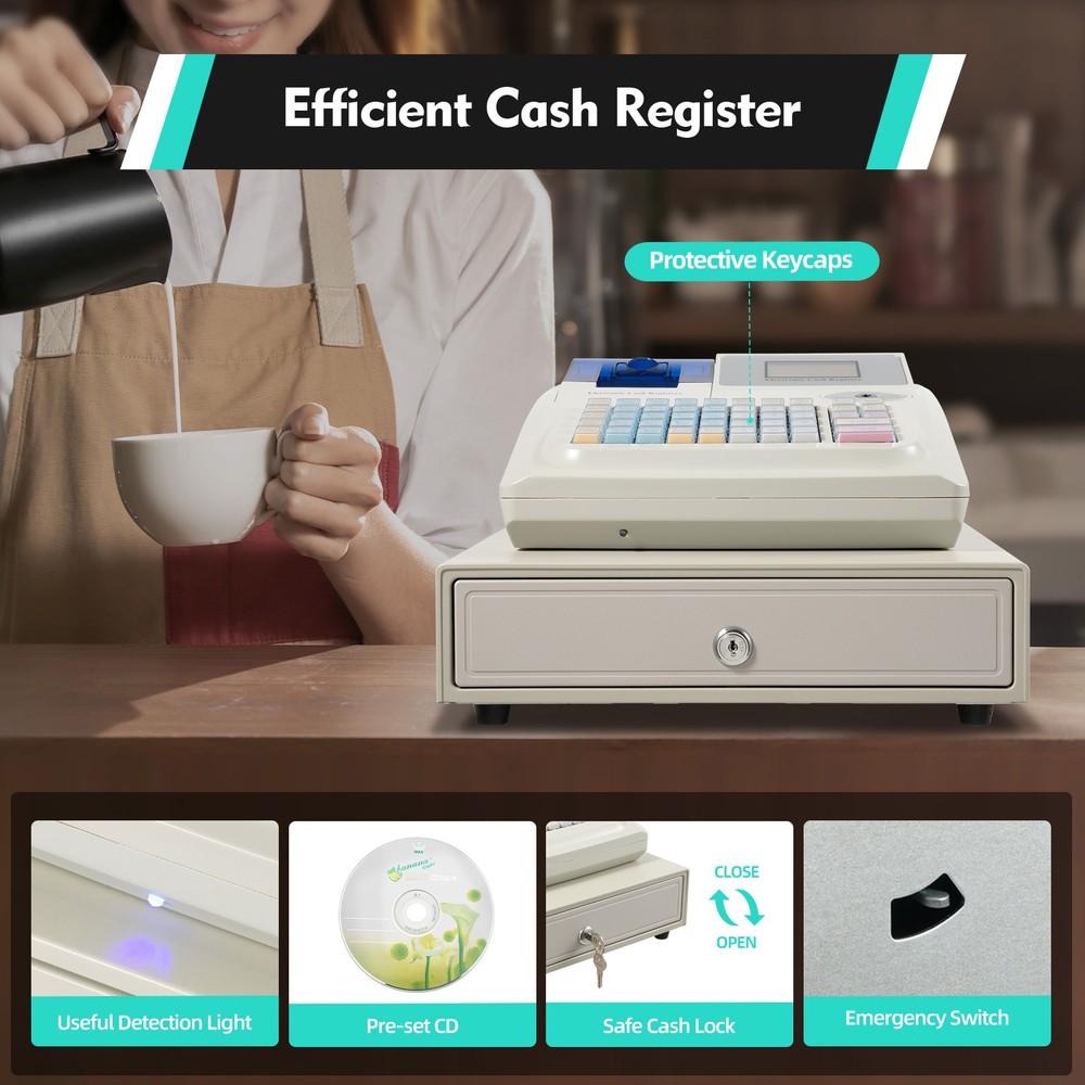 NEW Electronic Cash Register 48 Keys Cash Management System with Thermal Printer
